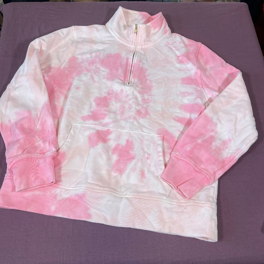 J. Crew tie dye 1/4 zip sweatshirt in pink and white - Size Small